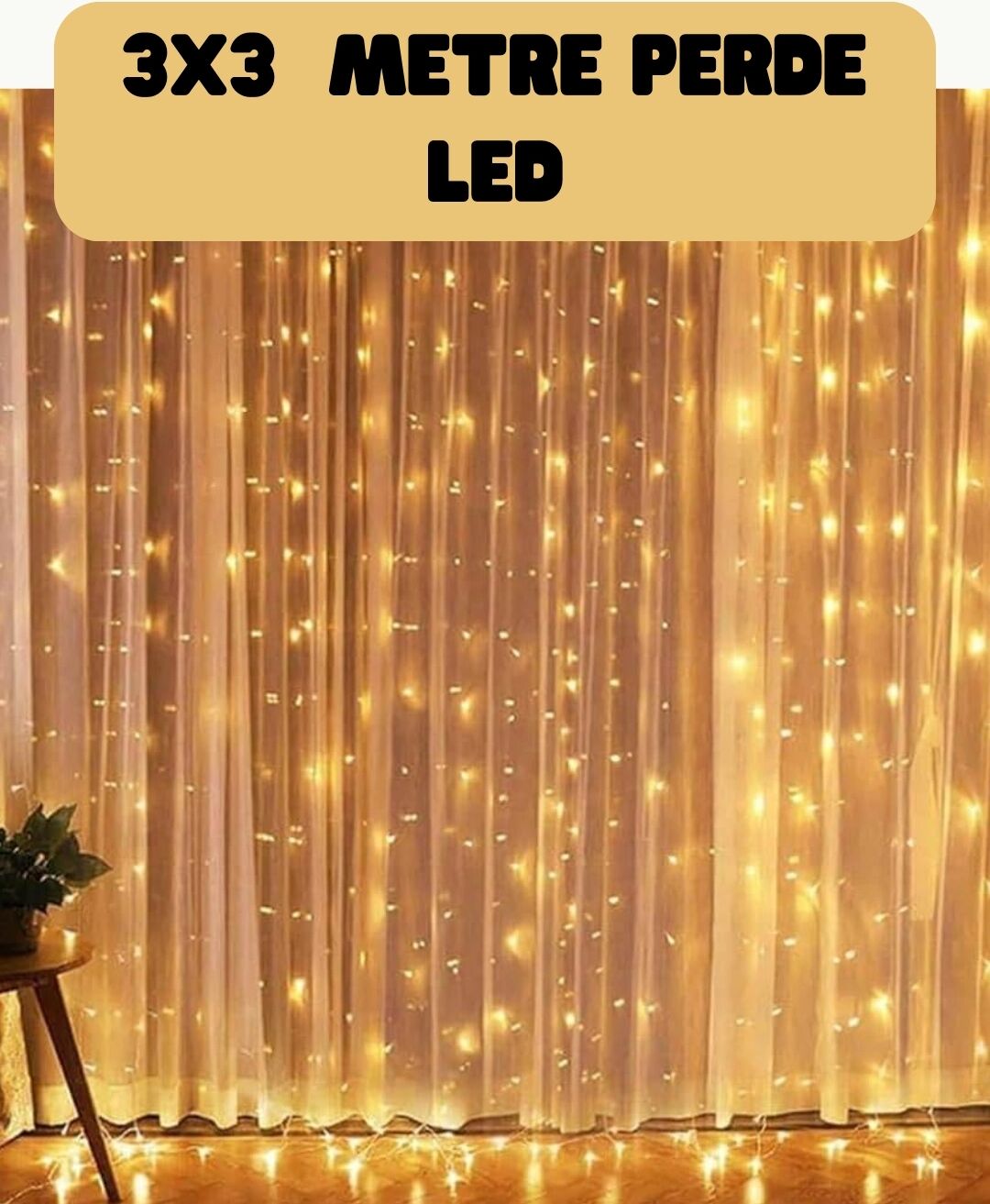 3x3 Metre Perde LED Işık Sıcak  Şelale Tasarım Dekoratif Aydınlatma