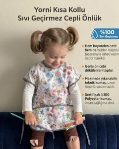 Family 3-6 Yaş Kısa Kollu Sıvı Geçirmez Önlük, Makinede Yıkanabilir, Boya, Oyun ve Yemek Zamanı