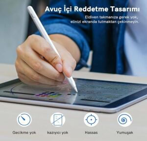 Tablet Kalemi iPad Uyumlu – Stylus Kalem, Avuç Içi Reddetme & Eğim Özelliği, Hassas Yazım, 2 Yedek Uç Dahil, iPad Pro/ipad Mini/ipad Air