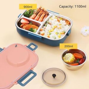 Beslenme Kutusu Paslanmaz Çelik - 1100 ml Sos (Yoğurt) Kaseli Yeni Nesil Lunch Box (Mavi)