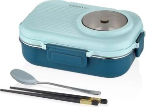 Beslenme Kutusu Paslanmaz Çelik - 1100 ml Sos (Yoğurt) Kaseli Yeni Nesil Lunch Box (Mavi)