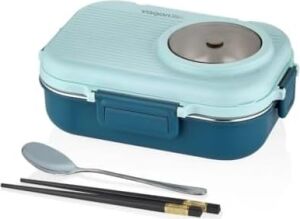 Beslenme Kutusu Paslanmaz Çelik - 1100 ml Sos (Yoğurt) Kaseli Yeni Nesil Lunch Box (Mavi)