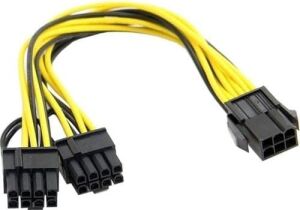 PX-4302 6 Pin To 2x8 Pin Psu Ekran Kartı Güç Çevirici Kablo, Pcı-E 6 Pin Dişi To 2 Adet 6+2 Pin Erkek Gpu Power Splitter, 18AWG Bakır Mining Ekran Kartı Güç Kablosu, 20 cm