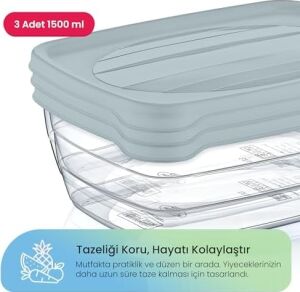 Trend 3'lü Kare Saklama Seti – Geniş Hacimli, Istiflenebilir Modern Mutfak Düzenleyici (Sis Grisi)