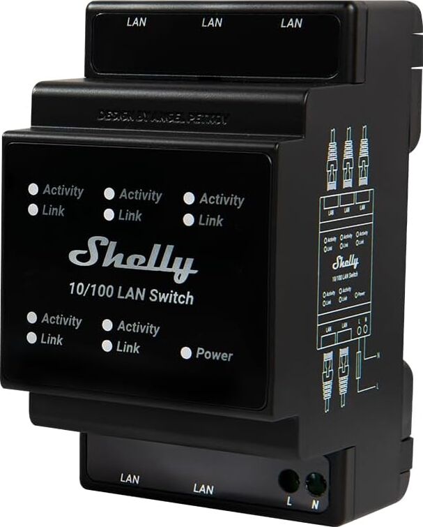 Shelly Lan Switch | Dın Rayı Için Ethernet Ağ Anahtarı (10/100 Mbps) | 5 RJ45 Bağlantı Noktası | 110 V - 230 V | Ek Adaptör Gerekmez | Kolay Kurulum | Tak ve Çalıştır