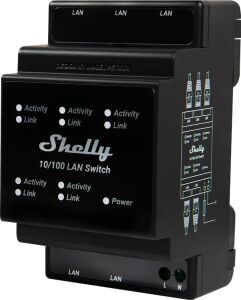 Shelly Lan Switch | Dın Rayı Için Ethernet Ağ Anahtarı (10/100 Mbps) | 5 RJ45 Bağlantı Noktası | 110 V - 230 V | Ek Adaptör Gerekmez | Kolay Kurulum | Tak ve Çalıştır