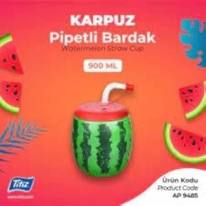 Marka Karpuz Desenli Pipetli Bardak, 900 ml Kapasiteli, Çok Renkli