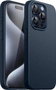 & Aksesuar iPhone 15 Pro Max ile Uyumlu Içi Kadife Dışı Mat Yapıya Sahip Koruma Sağlayan Lansman Silikon Kılıf (Lacivert)