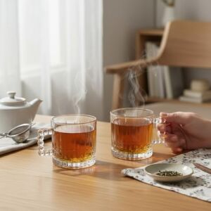 2 Adet Çay Kahve Kupası Kulplu Cam Bardak Çay Bardağı 280 ml