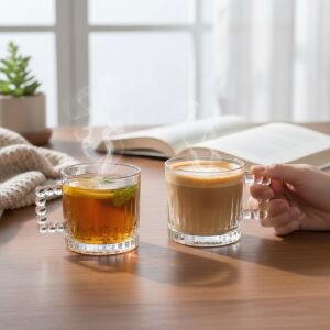 2 Adet Çay Kahve Kupası Kulplu Cam Bardak Çay Bardağı 280 ml