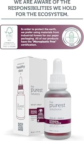 The Purest Solutions, Aha & Bha Canlandırıcı & Cilt Tonu Eşitleyici Kırmızı Peeling Cilt Bakım Serumu 30 ml (Aha 10% + Bha 2%)