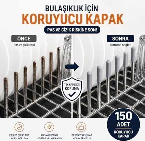150 Adet Gri | Bulaşık Makinesi Sepetleri Çubukları Için Birinci Sınıf Pas ve Çizilmeleri Önleyen Plastik Kapak Uçları | Tamir Seti