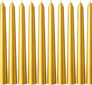 Gold Renk Ince Şamdan Mum Seti,25 cm Uzunluk,10’lu Paket, Dekoratif Taper, Şık Masa, Davet ve Özel Gün Dekorasyonu Için