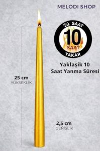 Gold Renk Ince Şamdan Mum Seti,25 cm Uzunluk,10’lu Paket, Dekoratif Taper, Şık Masa, Davet ve Özel Gün Dekorasyonu Için