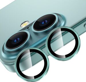 iPhone 16 ve iPhone 16 Plus Uyumlu Kamera Camı Lens Koruyucu Halka Set - Yeşil