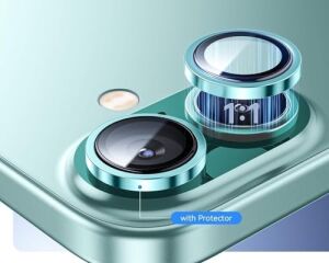 iPhone 16 ve iPhone 16 Plus Uyumlu Kamera Camı Lens Koruyucu Halka Set - Yeşil
