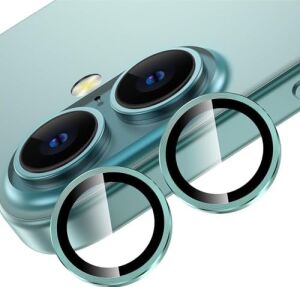 iPhone 16 ve iPhone 16 Plus Uyumlu Kamera Camı Lens Koruyucu Halka Set - Yeşil