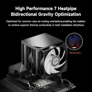 RT720 Tc Argb Bk Cpu Hava Soğutucu, 7 Isı Borusu, Çift 120MM Pwm Fan, Amd Am4/am5 & Intel LGA1700/1851/1200/1151/1150 Uyumlu (Siyah)