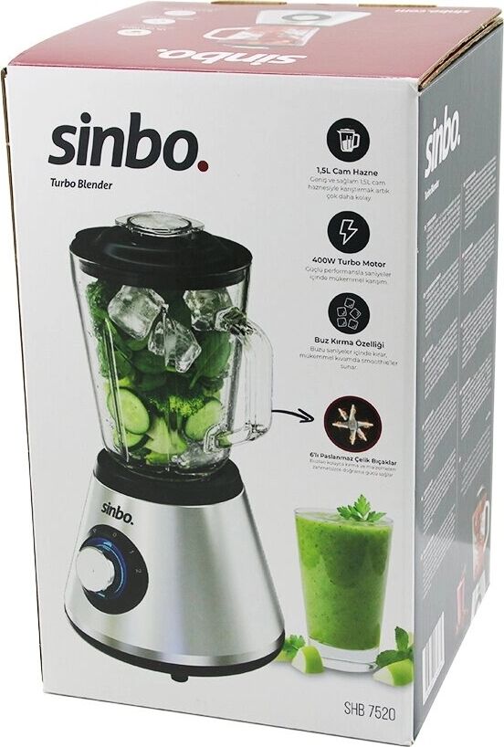 Sinbo Turbo Doğrayıcı Blender - Buz Kırıcı - 1.5 Litre Cam Hazne