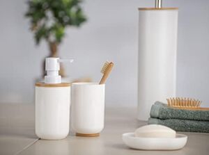Posa Sabunluk, Sıvı Sabun, Losyon Veya Deterjan Için Doldurulabilir Pompalı Dağıtıcı, Sürdürülebilir Bambu Desenli Beyaz Plastik, (G x Y x D): 7 x 16,5 x 8 Cm, Kapasite Yaklaşık 330 ml
