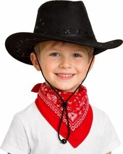 Çocuk Kovboy Şapka Siyah & Kırmızı Bandana Fular Seti