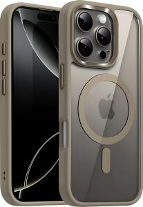 iPhone 16 Pro Için Super-Crystal Magsafe ile Uyumlu Kılıf Arkası Kristal Berraklığında Cam Görünüm Kenarları Darbe Emici Silikon Hybrid Kılıf (Desert Titanyum, 16 Pro)