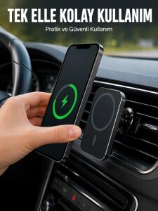 Araç Içi Manyetik Telefon Tutucu ve 15W Kablosuz Hızlı Şarj Cihazı