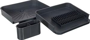 Miss Collection Açılır Kapanır Bulaşıklık Tabaklık, Su Tahliye Oluklu ve Çatal Bıçak Kurutmalıklı-Modern Tasarım Plastik (Antrasit)