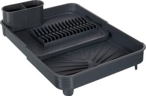 Miss Collection Açılır Kapanır Bulaşıklık Tabaklık, Su Tahliye Oluklu ve Çatal Bıçak Kurutmalıklı-Modern Tasarım Plastik (Antrasit)