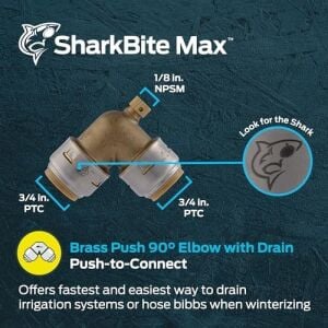 Sharkbite Max 1,9 cm 90 Derece Dirsek, Tahliye Havalandırmalı, Pirinç Tesisat Armatürü UR5256A
