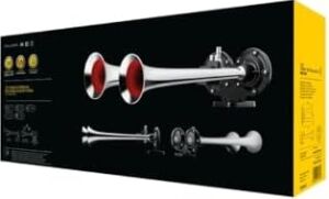 Korna CA32-12V - 115DB(A) - 370Hz-415Hz - Düşük Ses/yüksek Ses - Elektrikli Pnömatik - Ece Onaylı - Gövde Rengi: Krom/siyah - Soket Modeli: Yassı Soket - Miktar: 1 Horn