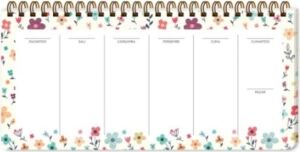 13X27 Haftalık Spiralli Planner - Krem Çiçek
