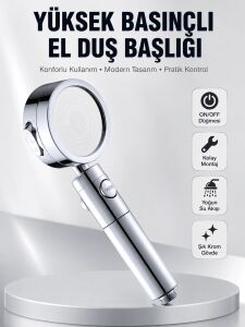 Kolay Montajlı 3 Modlu Yüksek Basınç Duş Başlığı