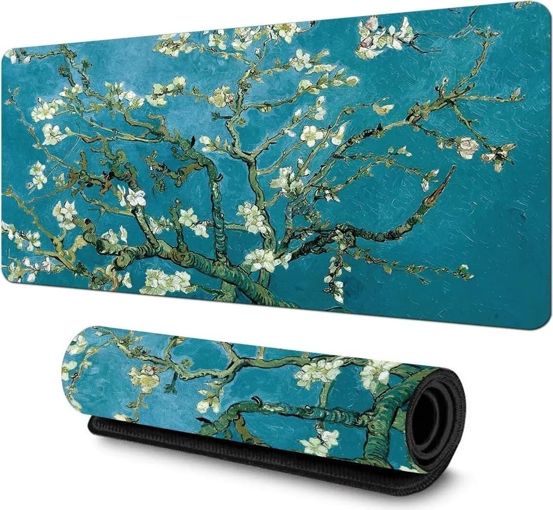 Van Gogh Desenli Masa Pedi 60X30 cm 3 mm Kaymaz Tabanlı Desk Mat Kumaş Mouse Pad Ofis Home Office Için Geniş Pürüzsüz Yüzey Açık Yeşil