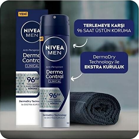 Men Erkek Sprey Deodorant Derma Control Clinical 150 Ml, 96 Saat Antiperspirant Koruma,ekstra Kuruluk,alkolsüz