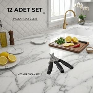 Paslanmaz Çelik Meyve Bıçağı Seti, Siyah Saplı, 12 Parça