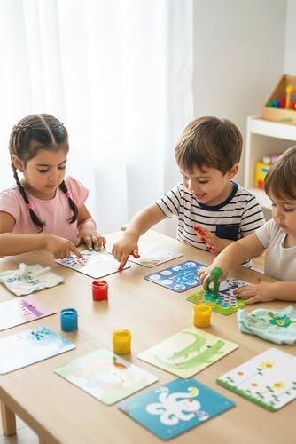 Tots & Folks Silinebilir Parmak Boyası Aktivite Kartları - Wipe Clean Finger Paint Activity Cards - Fingerprint Activities - 16 Kart 32 Aktivite, Yeniden Kullanılabilir, 3 Yaş ve Üzeri