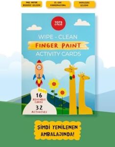 Tots & Folks Silinebilir Parmak Boyası Aktivite Kartları - Wipe Clean Finger Paint Activity Cards - Fingerprint Activities - 16 Kart 32 Aktivite, Yeniden Kullanılabilir, 3 Yaş ve Üzeri