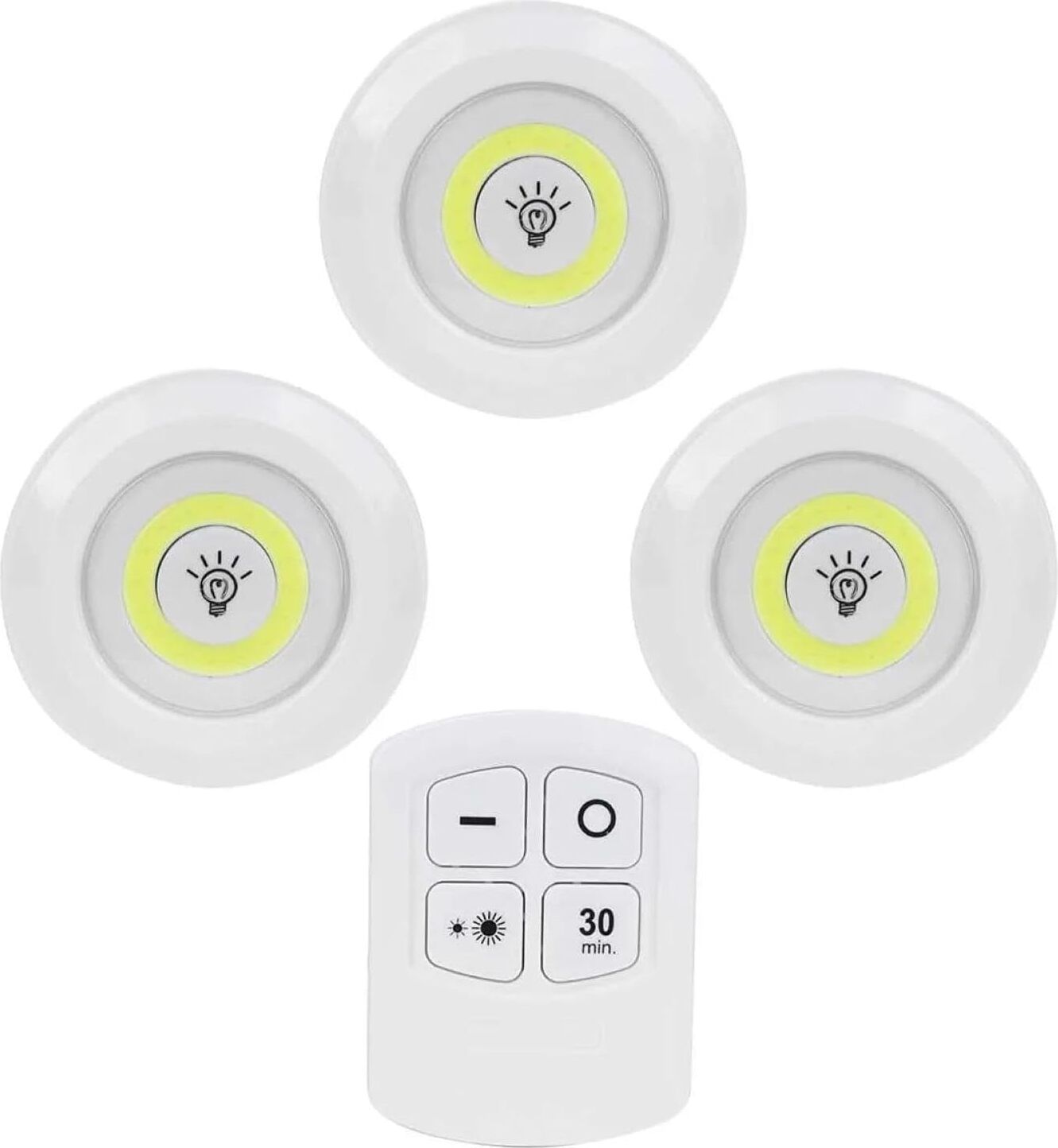 LED Işık Kablosuz Uzaktan Kumandalı Dolap Içi LED Ampul Seti 3lü Set Gece Lambası Spot Lamba