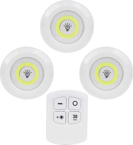 LED Işık Kablosuz Uzaktan Kumandalı Dolap Içi LED Ampul Seti 3lü Set Gece Lambası Spot Lamba