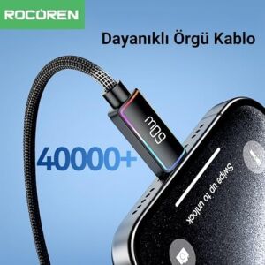 60W Type-C To Type-C Rgb Aydınlatmalı Örgülü Şarj ve Data Kablosu 1 Metre