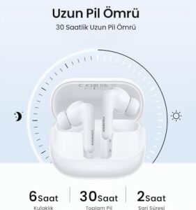 Hitune T6 Magic Aktif Gürrültü Engelleyici Ekranlı Kablosuz Kulak Içi Kulaklık, 30 Saat Çalma Süresi, 4 Mikrofon, Anc, Beyaz, 55137