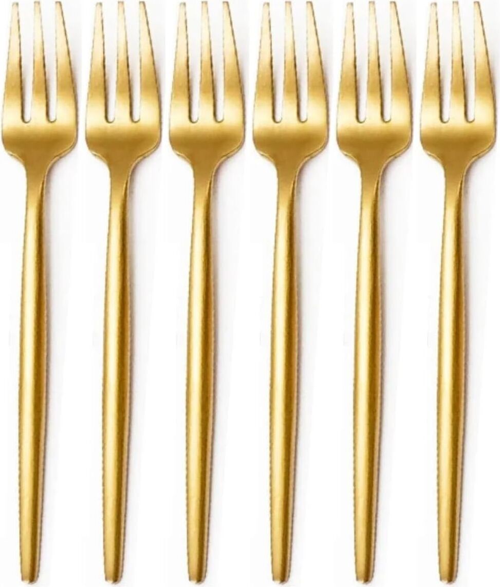 Limon ve Fondü Çatalı Seti, Çelik, 13 Cm, Altın Kaplama, Sarı, 6 Parça