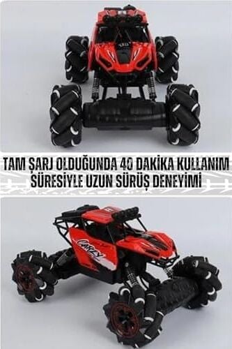 Oyuncak 2.4 Uzaktan Kumandalı 4x4 Full Fonksiyon Drif Atabilen Şarjlı Off Road Arazi Arabası Mavi- Kırmızı (Kırmızı)