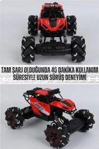 Oyuncak 2.4 Uzaktan Kumandalı 4x4 Full Fonksiyon Drif Atabilen Şarjlı Off Road Arazi Arabası Mavi- Kırmızı (Kırmızı)