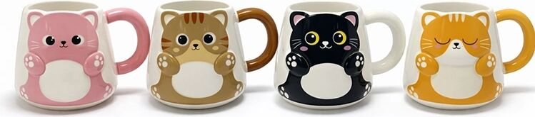 Özel Tasarım 3D Kedi Figürlü Seramik Kupa Bardak