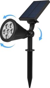 7W Solar LED Bahçe Armatürü 6400K Beyaz Işık – Güneş Enerjili Kazıklı & Duvar Montajlı Çim Aydınlatma Lambası – 7 Led, IP65, 90 Lümen, 140X270X95 mm