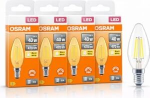 LED Mum Ampul 4W E14 2700K Dimmer Uyumlu 4'lü Paket 470 Lümen Sarı Işık Şeffaf Filament Ampul 40W Eşdeğer