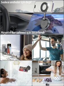360 Derece Dönebilen, Magsafe Uyumlu Vakumlu Telefon Tutuculu Sehpa. Siyah Renklidir.
