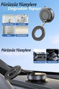 360 Derece Dönebilen, Magsafe Uyumlu Vakumlu Telefon Tutuculu Sehpa. Siyah Renklidir.
